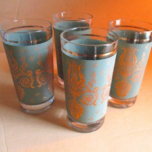 *Vintage Green Frosted with Gold Etched Tumblers - Set of 4